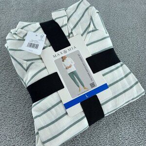 Max & Mia Waffle Knit Lounge Set Sage Striped Top & Solid Pants L  NWT 1043